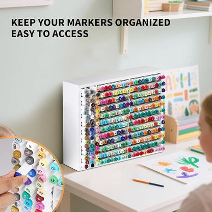 AUTOARK Wooden Marker Storage Organizer,White,AHK-066 | Holds 270 Markers,Pens,Pencils & Art Supplies,Vertical Space-Saving Desk Storage