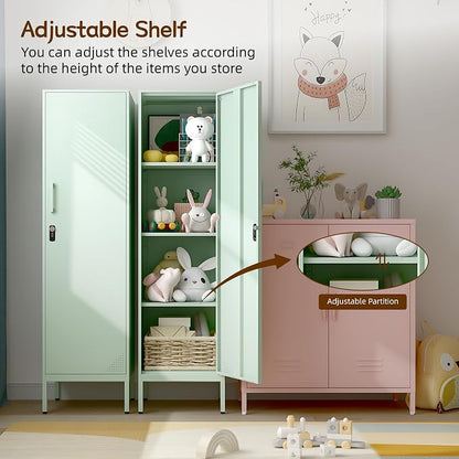 Locker Storage Cabinet with Adjustable Shelves and Door(Green) | Metal Lockable Storage Cabinet for Kitchen Pantry Home Office Bathroom School Dormitory