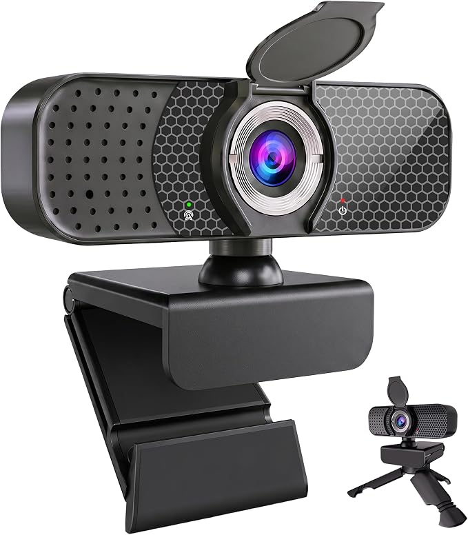 C26 1080P Webcam with Microphone, USB Computer Camera with Privacy Cover, Noise Reducing Mic, Auto Light Correction, 105° Wide Angle, Plug&Play for PC Mac Laptop Zoom Teams Streaming
