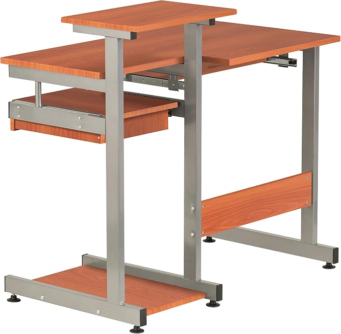 Techni Mobili 38" W Desk with Printer Shelf, Keyboard Tray and Drawer, Compact Workstation with Storage, Woodgrain