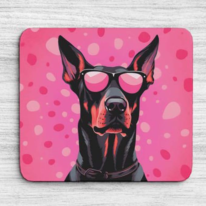 Pink Mousepad Glamour Dog Doberman Pinscher Mouse Pad for Home Office Gaming Working Desk Computer Desktop Accessories Non-Slip Rubber Mousepad for Dog Lovers