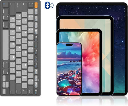 OMOTON Ultra-Slim Bluetooth Keyboard for iPad 11th/10th/9th/8th/7th, iPad Pro/Air/Mini and iPhone Series, Wireless iOS Keyboard with 12 Multimedia Keys for Office, School, Orange & Gray & Deep Gray