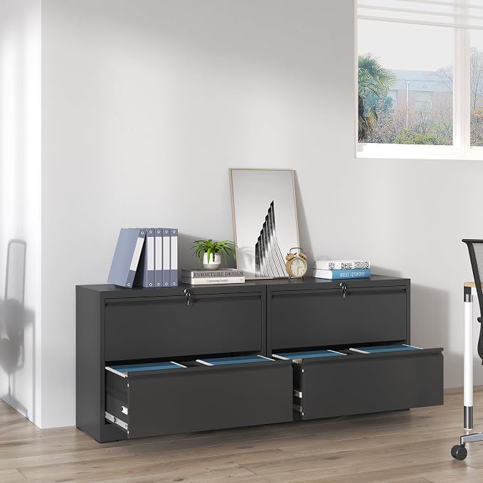 IKIMI Lateral File Cabinets 2 Drawer,Metal Lateral Filing Cabinet for Home Office,Wide Steel Storage Cabinet Commercial Drawer for Legal/Letter/A4 Size Files Assembly Required