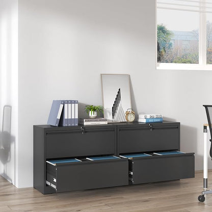 IKIMI Lateral File Cabinets 2 Drawer,Metal Lateral Filing Cabinet for Home Office,Wide Steel Storage Cabinet Commercial Drawer for Legal/Letter/A4 Size Files Assembly Required