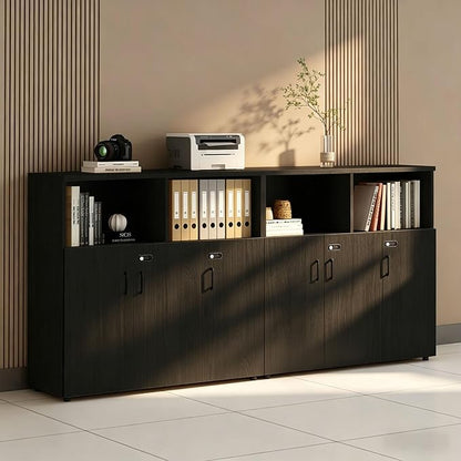 File Cabinet with Password Lock, Wood Lateral Filing Cabinet for Letter/A4 Files, 3 Drawer with Door, Printer Stand with Open Shelves for Home Office