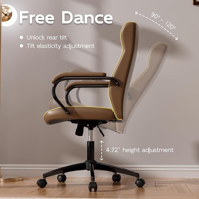 HomeZeer Brown Office Chair, Luxury Leather Executive Desk Chair | Elegant Timeless Appeal, Vintage Mid Back Styling with Wheels and Padded Arms, Thick High Density Foam Comfort