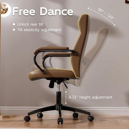 HomeZeer Brown Office Chair, Luxury Leather Executive Desk Chair | Elegant Timeless Appeal, Vintage Mid Back Styling with Wheels and Padded Arms, Thick High Density Foam Comfort