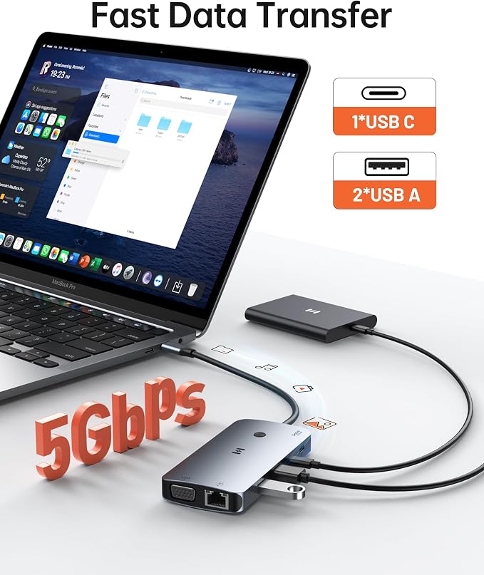 USB C Docking Station Dual Monitor Adapter, Selore Laptop Docking Station 3 Monitors Quad Display with 2 HDMI, DP, VGA, Ethernet, 3 USB A&C 3.0, 100W PD, USB C Hub Dongle for DELL, HP and More