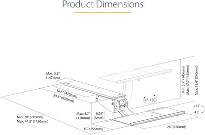 StarTech.com Under Desk Keyboard Tray - Full Motion & Height Adjustable Keyboard and Mouse Tray, 10"x26" Platform - Ergonomic Desk Mount Computer Keyboard Tray with Mouse Pad & Wrist Rest (KBTRAYADJ2)