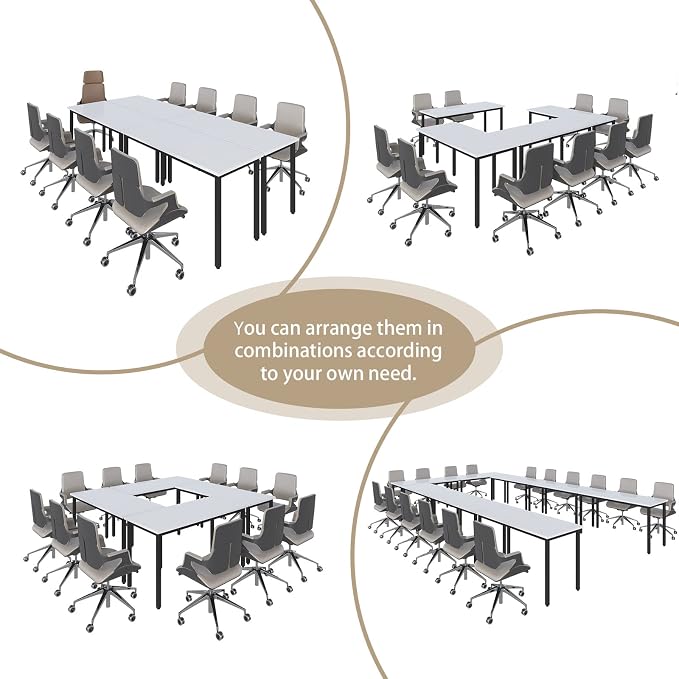Bonzy Home Conference Tables 8ft Office Computer Desk for Meeting Room Study Writing Printer Podcast Table for 4-8 People Modern White 2PCS 94.4"x23.6"x29.5"