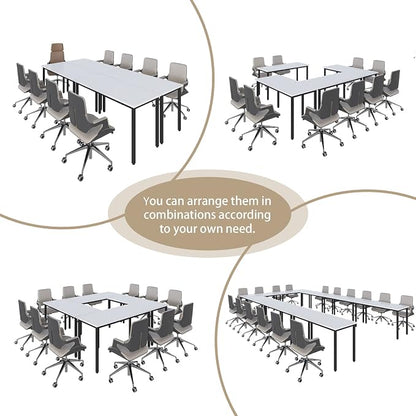 Bonzy Home Conference Tables 9ft Office Computer Desk for Meeting Room Study Writing Printer Podcast Table Save Space Design for 10 People Rustic Modern White 4PCS 110.2"x47.2"x29.5"
