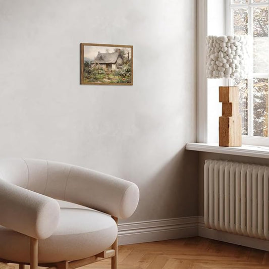 Framed Farmhouse Wall Decor, Country Cottage Pictures Wall Art, Pastoral Nature Landscape Canvas Print, Vintage Farm House Oil Painting Artwork for Bedroom Living Room – 8x10 inch