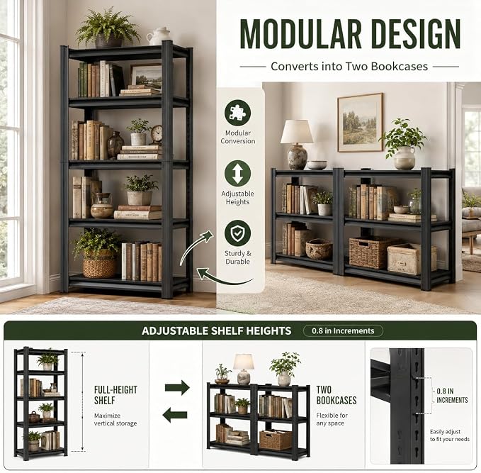3 Tier Metal Bookshelf, Adjustable Tall Bookcase, Heavy Duty 1800 LBS Modern Deep Book Shelf, Bolt-Free Storage Shelves for Living Room, Home Office, Garage, 36" Wx 12" Dx 32" H