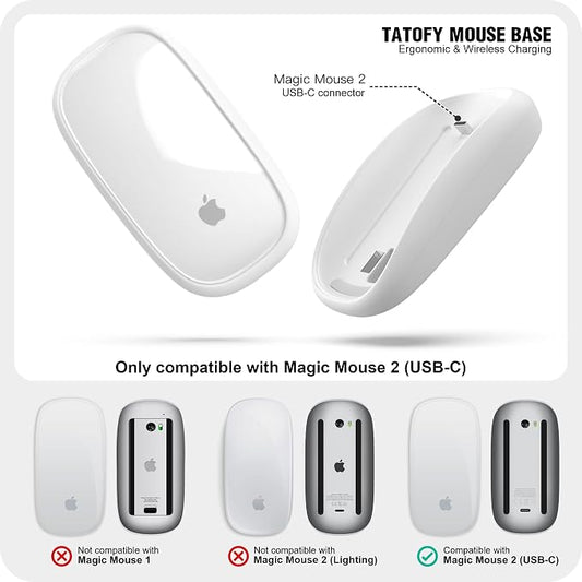 TATOFY Mouse Charger Compatible with Magic Mouse 2 (USB-C) Grip with Wireless Charging Support, Ergonomic Base (White)