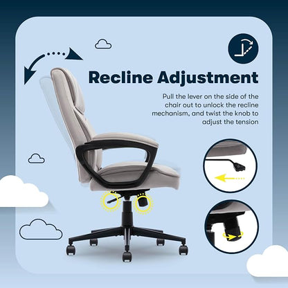 Serta Comfort Classic Executive Office Chair, Ergonomic Mid-Back Computer DeskChair with Lumbar Support, Semi-Plush Cushion and Body Pillows, Padded Armrests, Swivel Base, Taupe Velvet Fabric