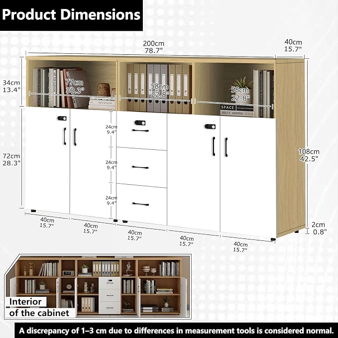 File Cabinet with Password Lock, Wood Lateral Filing Cabinet for Letter/A4 Files, 3 Drawer with Door, Printer Stand with Open Shelves for Home Office