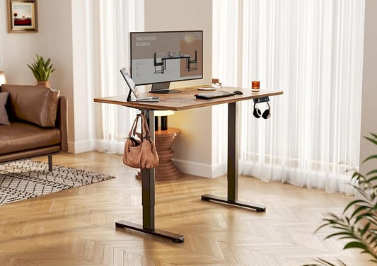 YDN Electric Standing Desk, 55 x 24 Inches Adjustable Height Stand up Desk with Cable Management, Home Office Desks with Splice Board & Frame, Rustic Brown Top