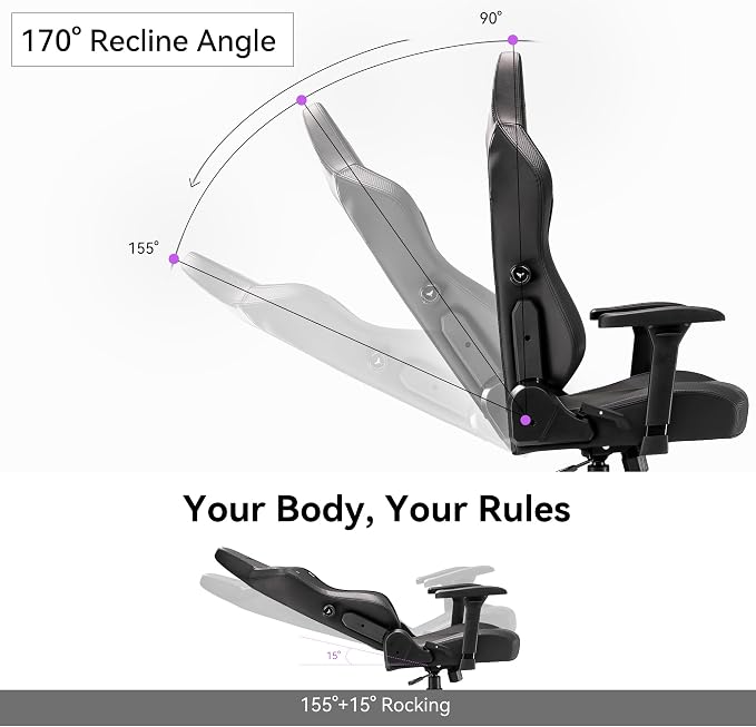 Gaming Chair - High Back Ergonomic Computer Chair with Lumbar Support, Video Game Chair-4D Adjustable Armrests,170° Reclining & 320lb Capacity,PU Leather Office Chair for Adults