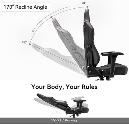 Gaming Chair - High Back Ergonomic Computer Chair with Lumbar Support, Video Game Chair-4D Adjustable Armrests,170° Reclining & 320lb Capacity,PU Leather Office Chair for Adults