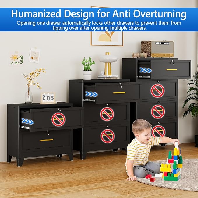 Metal Lateral File Cabinet with Lock,4 Drawer Steel Wide Filing Organization Storage Cabinets,Office Filing Cabinet for Letter/A4/F4 Size with Hanging Files&Key,Lockable Cabinets for Home Office