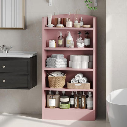 ALISENED 5-Tier Bookcase, Open Bookshelves and Bookcases with Storage Shelves, Floor Standing Unit, Display Storage Shelves for Bedroom Library Living Room Home Office, Pink