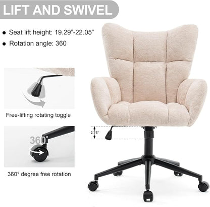 Home Office Desk Chair, Modern Tufted Chenille Vanity Chair, Adjustable Upholstered Swivel Computer Chairs for Bedroom, Living Room, Beige