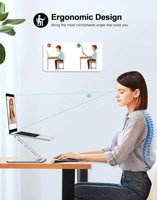 RIWUCT Foldable Aluminum Alloy Laptop Stand for Desk, Height Adjustable Ergonomic Computer Stand for Laptop, Portable Laptop Riser Holder Printer Stand Compatible with MacBook Pro Air/HP/Dell 10-16"