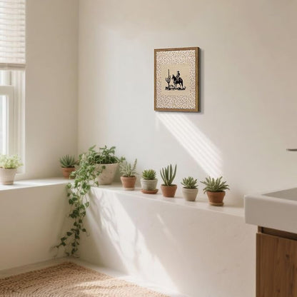 Western Cowboy Wall Art - Framed Canvas Cactus Poster for Living Room & Entryway, Vintage Horse Silhouette in Wood Frame, Rustic Floral Border Print, Farmhouse Decor 12x16 inch