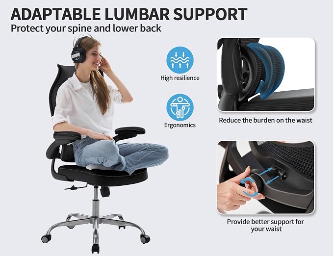 TRALT Ergonomic Office Chair - Desk Chair with Wave High Back Adjustable Lumbar Support Computer Chair - Gaming Chairs Mesh Backrest and PU Leather Seat for Home Reading Chairs (Black Pack of 4)
