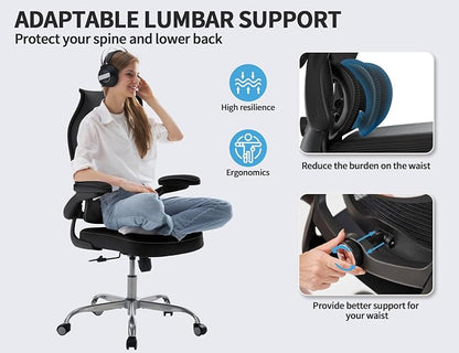 TRALT Ergonomic Office Chair - Desk Chair with Wave High Back Adjustable Lumbar Support Computer Chair - Gaming Chairs Mesh Backrest and PU Leather Seat for Home Reading Chairs (Black Pack of 2)