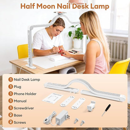 Arch Half Moon Light: Professional 34 inch 420 LED Beads - Nail Lamp for Desk Adjustable Brightness 3 Color Temperature - Foldable Nail Tech Light for Manicure Crafting