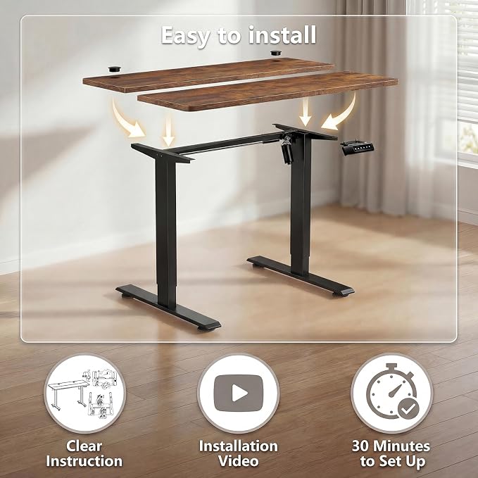 Electric Standing Desk 63 x 24 Inches Adjustable Height Sit Stand Up Desk for Home Office Computer Workstation Memory Preset with Wheels, Brown