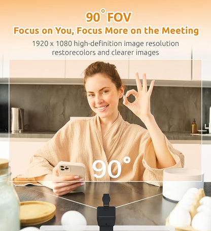 TOUCAN 1080P Webcam for pc, Webcam with Microphone for Laptop, Plug and Play USB Web Cam, 90°View Computer Camera, External Camera for Streaming, Skype, Zoom, FaceTime, Hangouts, MacBook/Tablet