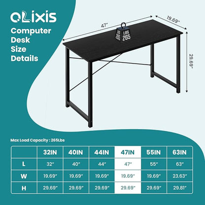 OLIXIS 47 Inch Home Office Desk, Small Computer Work Table with X-Shaped Reinforcement, Modern Simple Writing and Study Desk for Home Office, Bedroom, or Dorm Room, Black