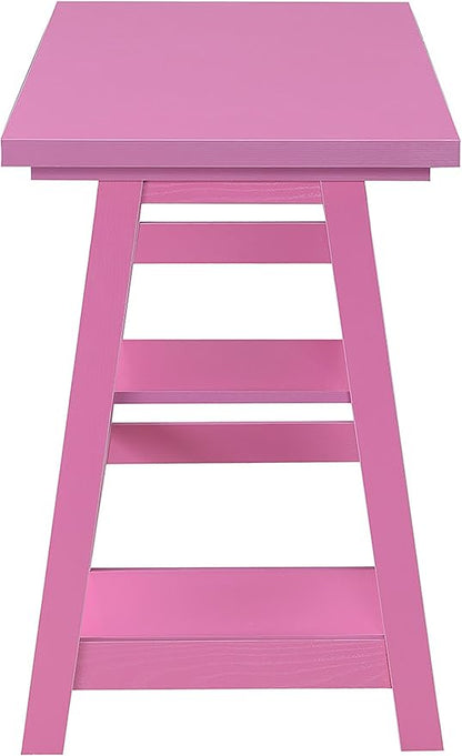 Convenience Concepts Designs2Go Trestle Desk 47" - Modern Desk or Vanity with Shelves, for Office, Dorm, Living Room, Pink