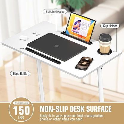 Eocnrhe Treadmill Desk, Mobile Small Standing Desk with Wheels for Walking Pad, Portable Table for Laptop, Rolling Table Adjustable Height, Bedside Table，White