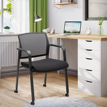 CLATINA 4PK Stacking Conference Room Chair with Wheels, Mesh Back and Ergonomic Lumbar Support for Meeting, Lobby, Reception, Training Room Home Office School Church Black
