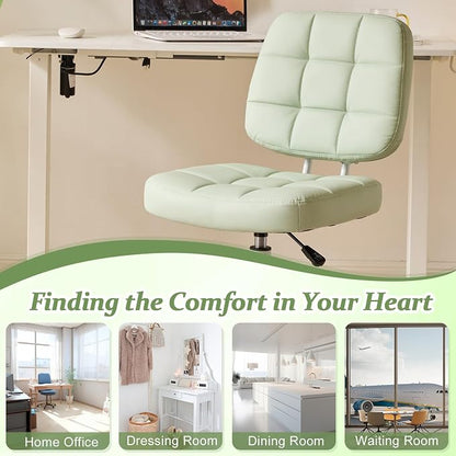 VINGLI Compact Small Desk Chair, Cute Armless Chair with Wheels, Vanity Chair with Low Back, Height Adjustable Task Chair for Small Spaces, Office, Bedroom, Make Up Room, PU Leather, Mint Green