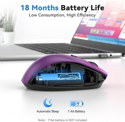 TECKNET Wireless Mouse for Laptop, (BT5.2/3.0 & 2.4G) Bluetooth Wireless Mouse, Silent Click, 5-Level Adjustable DPI, Ergonomic Portable Computer Mice for Laptop, PC, MacBook, Chromebook