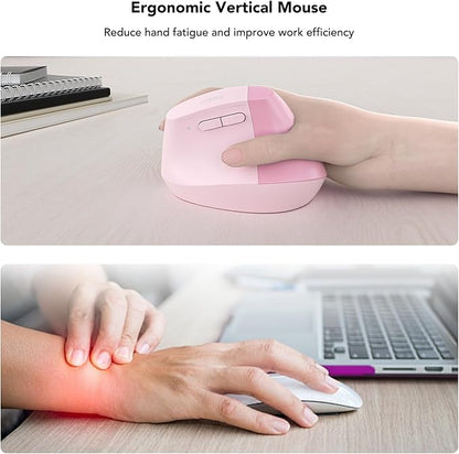 KYSONA EM18 Wireless Ergonomic Vertical Mouse, Ergo Design, Bluetooth Cordless Mouse for Medium/Large Hands, Silent Click, 5-Level Adjustable DPI, Carpal Tunnel Mice for Computer/PC/Mac/Laptop, Pink