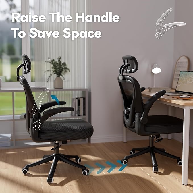 SeekFancy Ergonomic Office Chair M903, Computer Desk Chair | High Back Mesh Office Chair with Adjustable Lumbar Support, Headrest, Flip-Up Armrests, Wheels, 330LBS Capacity, Black