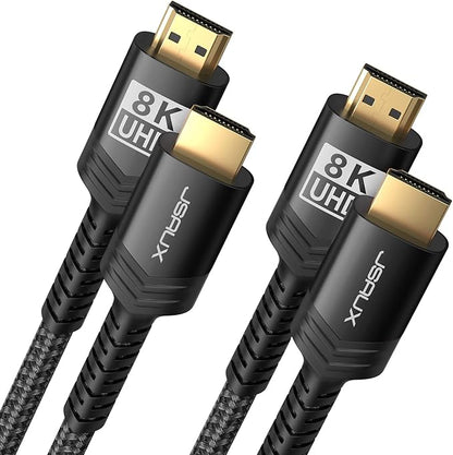JSAUX 8K HDMI Cable 2.1 2 Pack 10ft, 48Gbps Ultra High Speed HDMI Cable Braided Cord (4K@144Hz, 4K@120Hz, 8K@60Hz) HDCP 2.2&2.3 HDR 10 eARC ARC, Compatible with Switch 2/PS5/Laptop/Monitor/HDTV/-Black