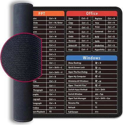 Large Extended Gaming Mouse Pad with Word Excel Office Software Excel Shortcuts PPT Windows,Stitched Edges Non-Slip Waterproof Rubber Base Mouse Pad for Office Desk Pad(27.5X11.8 in)