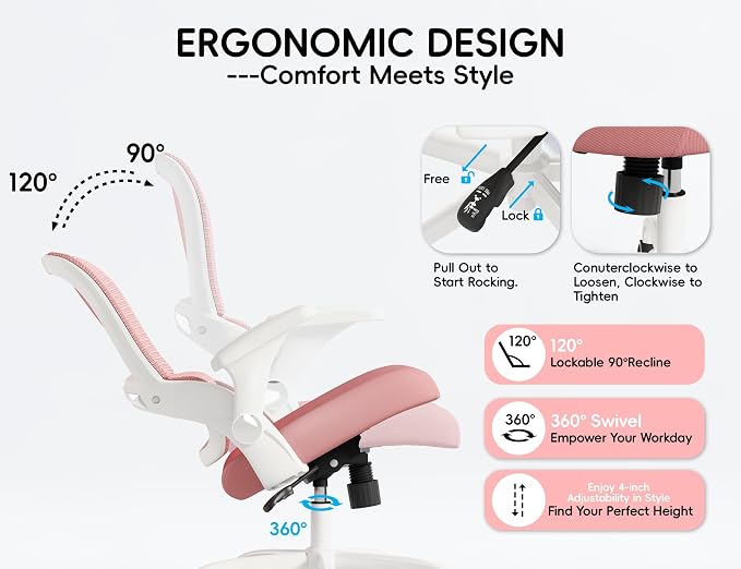 TRALT Office Chair - Ergonomic Office Chair with Back Support, Home Office Desk Chairs, Comfy Desk Chair, Computer Chair, 330lbs Wide Seat Big and Tall Office Chairs for Students (Pink)