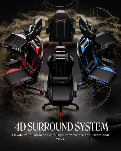 GTPLAYER Gaming Chair with Speakers, Video Game Chairs with Footrest, PC Game Chairs for Adults - Padded High Back Ergonomic Reclining Silla, Linkage Armrest, 909MF, Black-Red