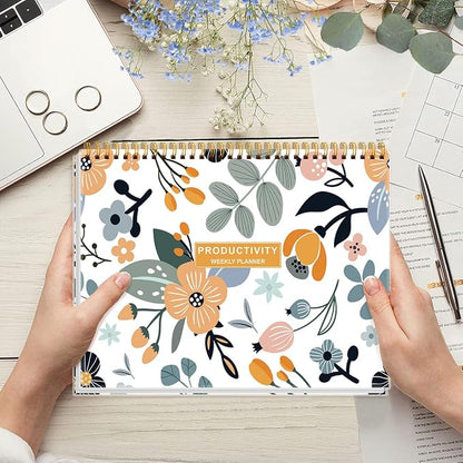 Weekly Productivity Planner - 8.5" x 11" Dashboard Desk Notepad Has 6 Focus Areas to List Tasks for Goals, Projects, Clients, Academic or Meal-Organize Your Daily Work Efficiently, 54 Weeks, Rose Flower