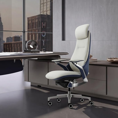 Ergonomic Executive Leather Office Chair: High Back Top Grain Leather with Adjustable Headrest, 3-Position Recline (90°-135°), Tension Control & Height Adjustment, Italian DONATI Base