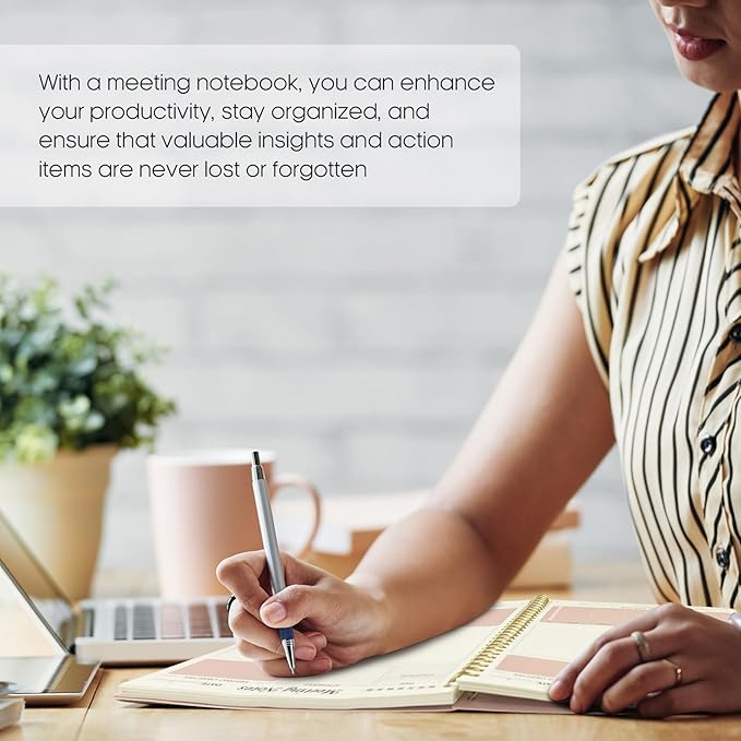 6 Pack of Meeting Notebook for Work Organization - Work Planner Notebook with Action Items, Agenda Planner for Note Taking, 160 Pages (6.9" X 9.9") Project Organizer for Men & Women - Pink