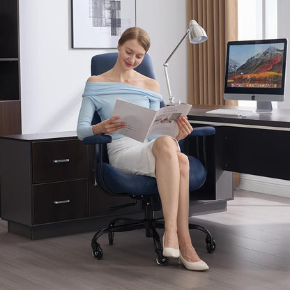 Office Chair with Rubber Wheels, Ergonomic Computer Chair 500 lbs, Leather Desk Chair with Lumbar Support, Executive Chair Adjustable Height & Recline, Blue | Ergonomic, Lumbar Support, 360° Swivel & Rolling Wheels, Adjustable Height, for Adults & Women