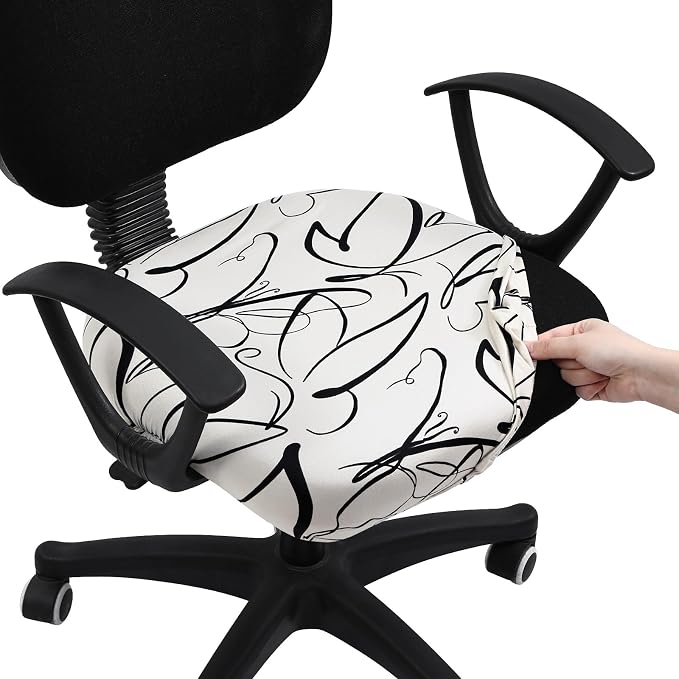 Smiry Printed Office Computer Chair Seat Covers, Stretch Fit Universal Desk Rotating Chair Cover Washable Removable Seat Cushion Protectors - Beige and Black